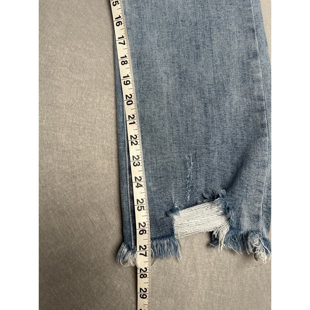 Risen Jeans High Rise Distressed Straight Leg Frayed Hem Denim Light Wash 7/28 - Picture 4 of 8